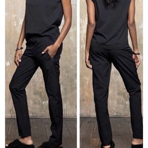 Paskho Women's Black Elastic Waist Athleisure Comfy Nylon Pants Size Large L